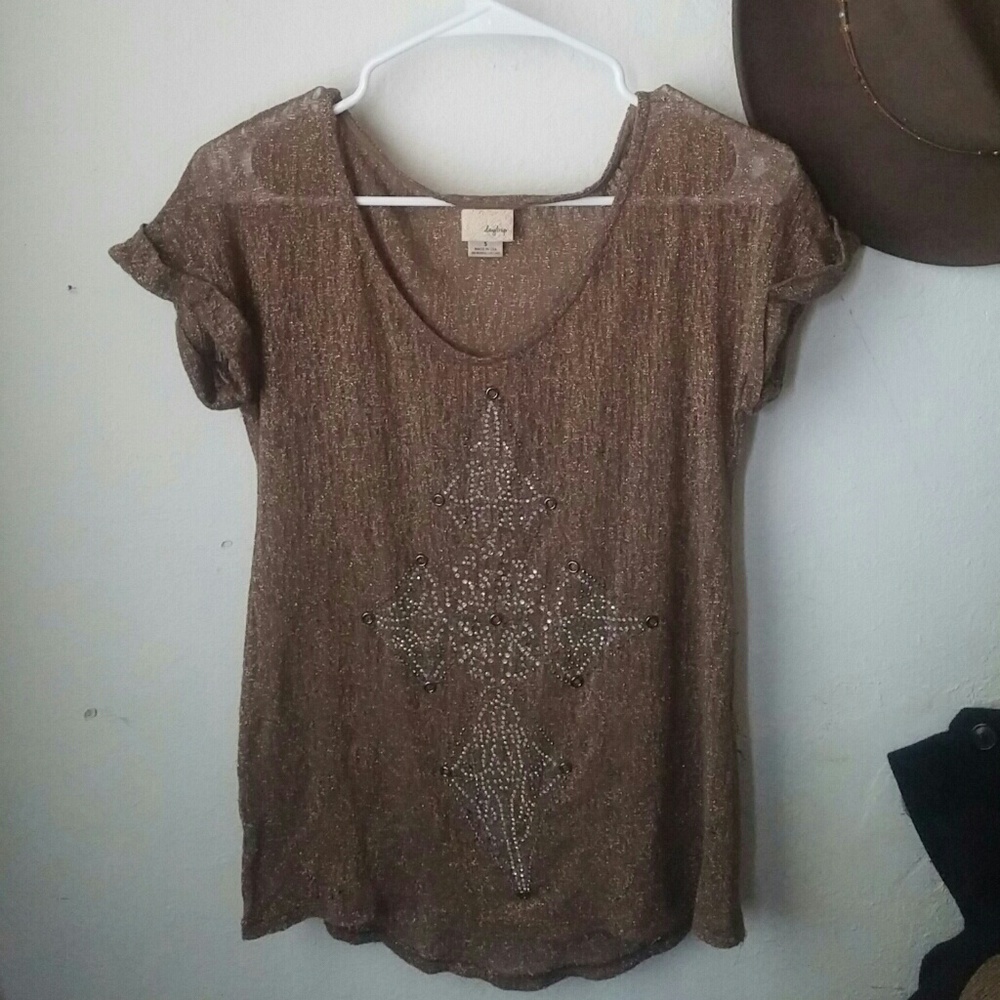 Daytrip bronze rhinestone cross southwestern top S